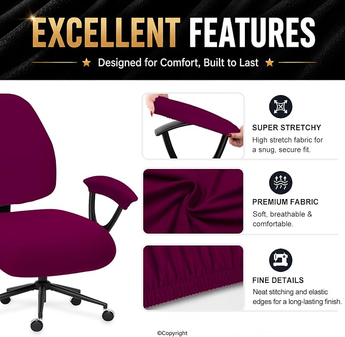 Super Stretchable Split Office Chair Seat Covers - Universal Spandex Computer Chair Slipcover - 180GSM Rotating Backrest Coverings Cushion Protectors & Armrest Covers for Dogs, Cats, Pets