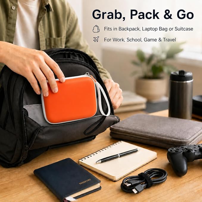 Case Compatible with LaCie Rugged Mini 1TB/ 2TB/ 4TB/ 5TB External Hard Drive Portable HDD, Storage Holder for Hard Drives for Mac and PC Computer & USB 3.0 2.0 Cable SD Cards (Flame)