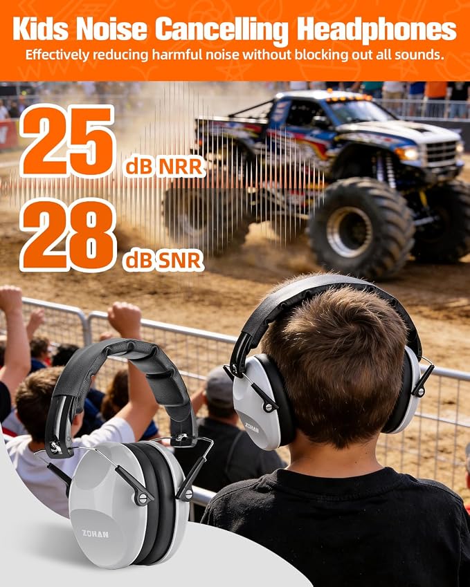 ZOHAN 032 Kids Noise Canceling Headphones - 25dB NRR Kids Ear Protection Earmuffs for School, Monster Jam, Fireworks, Travel, Air Show, Concert, Autism - Grey