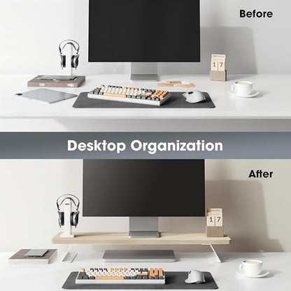 Fenge Monitor Stand Riser, 31.5 Inch Desk Top Shelf for 2 Monitors, Computer Stands for Desk, Wood & Steel Desktop Riser for Laptop, PC, Printer