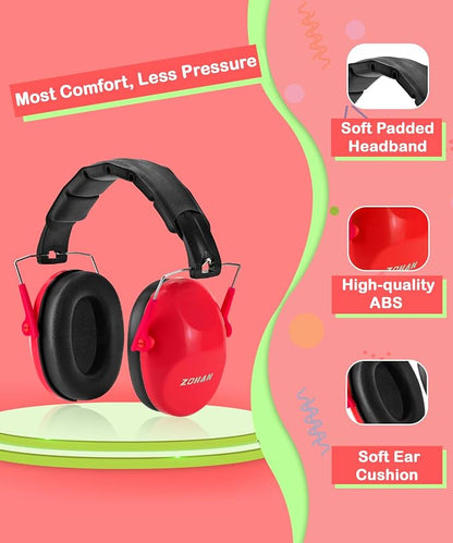 ZOHAN 032 Kids Noise Cancelling Headphones - 25dB NRR Kids Ear Protection, Hearing Protection Safety Ear Muffs for School Monster Truck Fireworks Traveling Studying Concerts Autism - Red