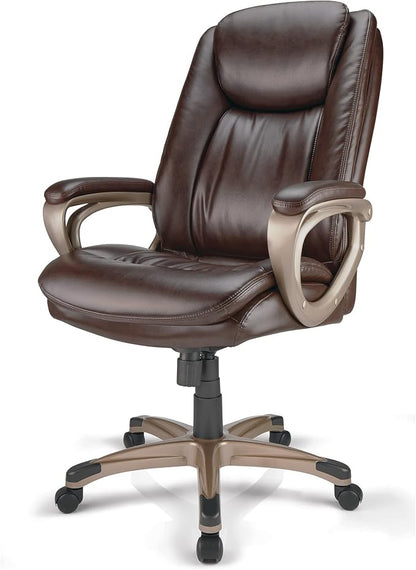 Realspace® Tresswell Bonded Leather High-Back Chair, Brown/Champagne