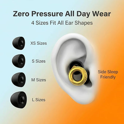 Ear Plugs for Noise Reduction – Reusable Silicone Earplugs with Filter Technology for Sleeping, Travel, Focus, Concerts & Motorcycling Ear Plug +8Tip (Round Golden)