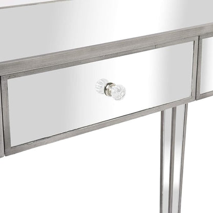 Henf Mirrored Console Table, Modern Makeup Vanity Desk Dressing Table with 3 Drawers, Contemporary Vanity Sofa Side Table Occasional Entry Table for Entryway/Living Room/Bedroom, Antique Silver