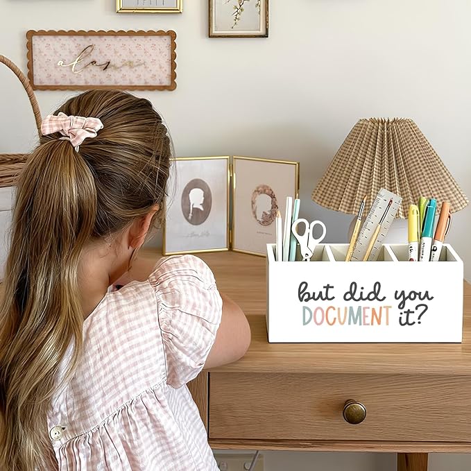 Funny But Did You Document It Pen Pencil Holder for Desk, HR Human Resources Gifts, Office Humor Gifts for Coworkers Women Men Wooden Box Sign Decorations for Office Desk Tabletop