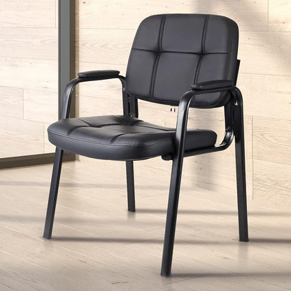 CLATINA Classic Reception Chair with Padded Armrests and Sturdy Steel Frame, Ergonomic Guest Chair for Office Conference Waiting Meeting Room, Black (1 Pack)