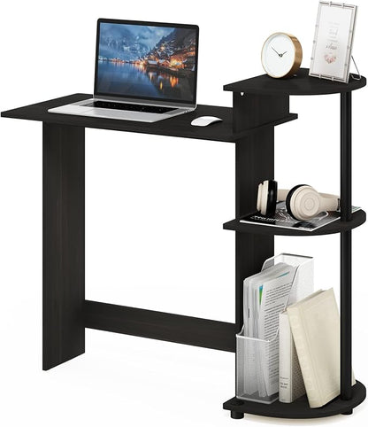 Furinno Compact 29-Inch Rustic Brown Computer Desk, Gaming Desk with Shelves, Office Desk with Book Shelf, for Home Office, Study Room, Dorm, Bedroom, Dark Espresso