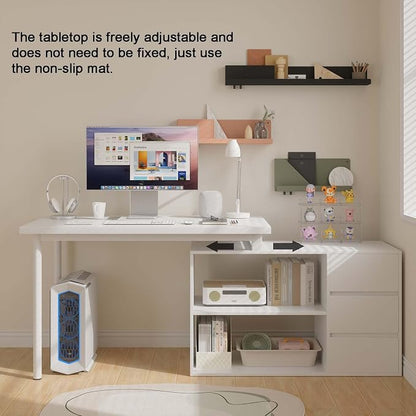 Bobve L Shaped Computer Desk, 47 Inch Home Office Desk with File Drawers & Storage Shelves, Small Corner Computer Desk for Small Space (White)