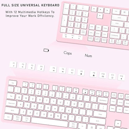 Wireless Keyboard and Mouse, 2.4GHz Cordless Keyboard Mouse Combo, Optical Mouse, Plug and Play USB Receiver, Compatible with Windows, Mac, Laptop, and PC（White Pink）