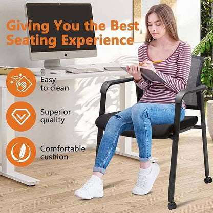 CLATINA Stacking Conference Room Chairs with Wheels, Mesh Back and Ergonomic Lumbar Support for Meeting, Lobby, Reception, Training Room Home Office School Church Black, 8 Pack