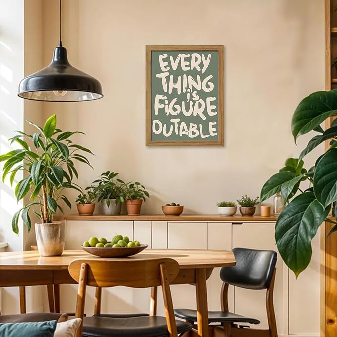 CXQILVER Everything is Figureoutable Framed Wall Art, Inspirational Positive Affirmation Canvas Wall Decor, Trendy Sage Green Motivational Quote Poster prints for Office Bedroom Classroom Dorm 16x24in