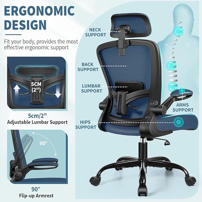 FelixKing Office Chair, Desk Chair with Adjustable Lumbar Support, Ergonomic Computer Chair with High Back and Armrest, Adjustable Height Gaming Chair Home Office Swivel Chair(Navy)