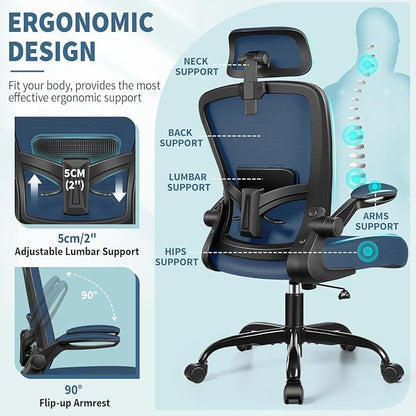 FelixKing Office Chair, Desk Chair with Adjustable Lumbar Support, Ergonomic Computer Chair with High Back and Armrest, Adjustable Height Gaming Chair Home Office Swivel Chair(Navy)