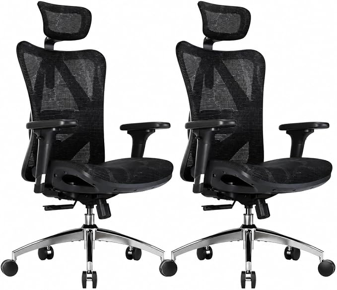 SIHOO M57 Ergonomic Mesh Office Chair, High Back Home Desk Chair with 3D Armrests, Lumbar Support and Adjustable Headrest, Comfortable Computer Chair, Big & Tall Office Chair Hold 330 LBS-Ebony