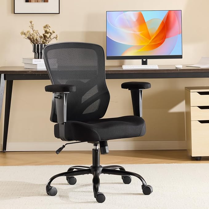 YFO Ergonomic Office Chair, Mesh Computer Desk Chair with Adjustable Back Lumbar Support and Armrests, Comfy Executive Rolling Swivel Task Chair for Home Office, Black