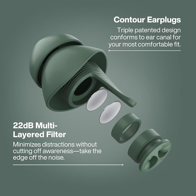 EARPEACE Everyday Noise Control & Noise Reduction Ear Plugs - High-Fidelity Earplugs, Comfortable & Reusable Earplugs for Travel, Sleep, Work, Snoring Blocking, Includes Carrying Case - Forest (Green)