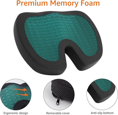 Amazon Basics Comfortable Seat Cushion for Office Chairs, Gel Enhanced Memory Foam, Non-Slip, Cooling Support for Long Sitting, Black