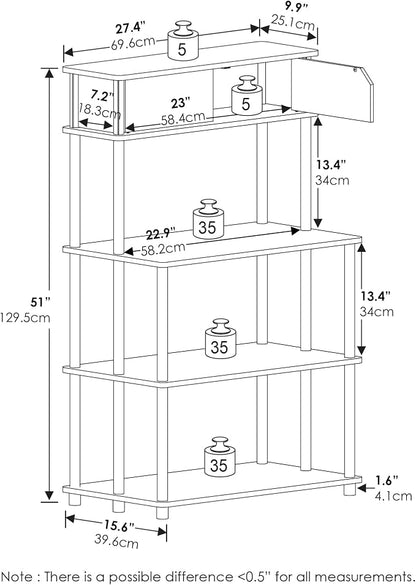 Furinno Turn-N-Tube Printer Stand with Storage, 5-Tier Large Printer Stand, Printer Table with Top Cabinet, for CPU, Office Supplies, Dark Americano