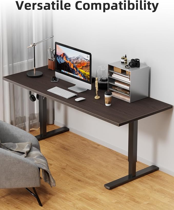 Universal 60 x 24 One-Piece Solid Wood Table Top, 1" Thick Desktop for Stand Up Height Adjustable Desk Frames, Home Office Tabletop, Countertop DIY, Black Walnut
