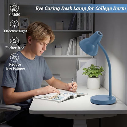 LED Desk Lamp with Flexible Gooseneck, Eye-Caring 4.5W Energy-Saving Study Lamps, Anti-tip Heavy Duty Bedside Reading Light, Desk Lamps for College Dorm Room, Home Office, Modern Lamp with 1.6m Cord