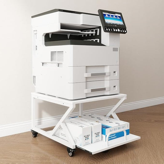 Natwind 2 Tier Printer Stand,23.6''x23.6'',with Pull Out Shelf,White | Easy Reach for Lower Shelf Items,Rolling Printer Cart with Wheels,Fits Under Desk,Supports 205lbs,for Home Office Kitchen