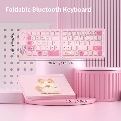 Foldable Bluetooth Keyboard with UV Printing Technology Rechargeable Keyboards,Compact Wireless Travel Keyboards for iPad, Smartphone, Tablet and Laptop - Z1 Pink Colorful