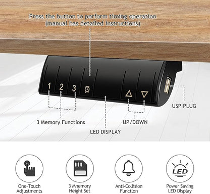 Electric Standing Desk 70 x 27 Inches Adjustable Height Sit Stand Up Desk for Home Office Computer Desk Memory Preset with Wheels, Oak