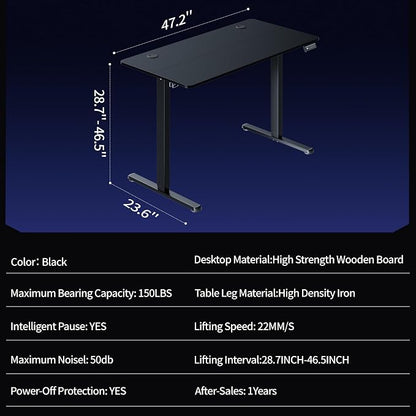 Shintenchi Standing Desk, Height Adjustable Electric Sit Stand up Desk, Ergonomic Rising Computer Table, 48x24 Inch Modern Lift Gaming Desk Workstation for Home Office, Black