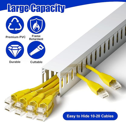 ZhiYo H1.6in W1.2in Professional Server Rack Cable Management Raceway, 99in (6 x L16.5in) Cable Raceway Kit, Electrically Safe PVC Open Slot Wire Raceway for Under Desk/Computer/Network Cords, White