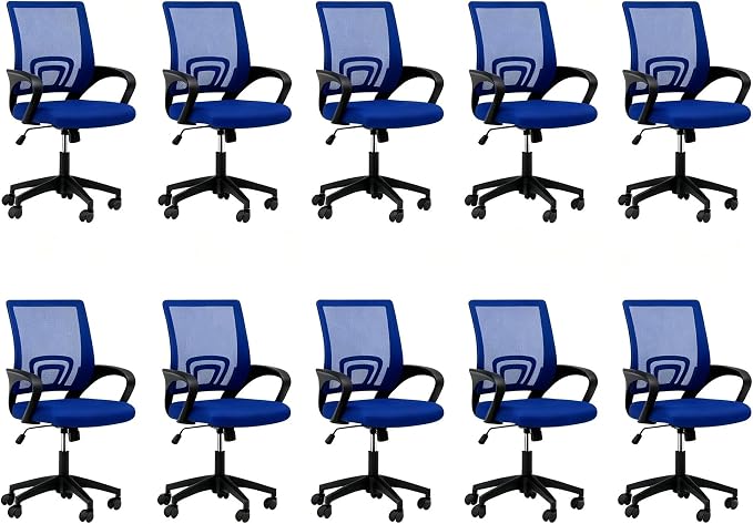 Office Chair, Ergonomic Mid-Back Mesh Desk Chair, 10 Pack, Navy Blue | Lumbar Support, Adjustable Height, Rolling Wheels Design, Comfy Armrest, For Work, Study, Gaming