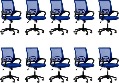 Office Chair, Ergonomic Mid-Back Mesh Desk Chair, 10 Pack, Navy Blue | Lumbar Support, Adjustable Height, Rolling Wheels Design, Comfy Armrest, For Work, Study, Gaming