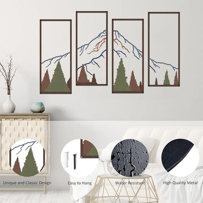 ruelen 4 Pcs Metal Mountain and Forest Wall Decor Colorful Landscape Mountain Wall Art Pine Tree Forest Wall Decoration Rustic Nature Wall Decor for Living Room Home Office Bathroom Indoor (Middle)