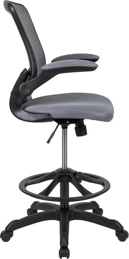 Flash Furniture Kale Mid-Back Swivel Office Chair with Height Adjustable Foot Ring and Lumbar Support, Mesh Executive Chair with Armrests, Dark Gray