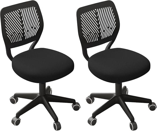 JPBSTO Armless Desk Chair, Height Adjustable Swivel Office Rolling Task Chairs with Soft Mesh Padded Cushion, Ergonomic Small Study Computer Chair for Girls Boys Teens (Black, 2PCS)