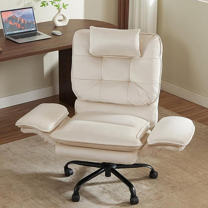 Bestier Criss Cross Chair with Flip-Up Armrests, Swivel Makeup Vanity Chair with Wheels & Side Pockets, Cross Legged Office Chair for Home Office, Bedroom (Beige Velvet, High Back)