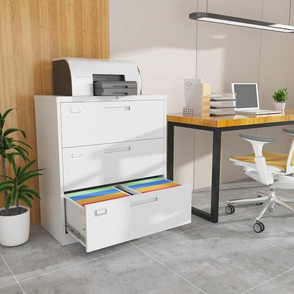 BYNSOE Lateral File Cabinet 3 Drawer,Metal Storage File Cabinet with Lock,Steel Lateral File Cabinet for Legal/Letter A4 Size,Wide File Cabinet for Office Home,Assembly Required