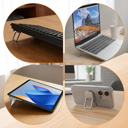 2Pcs Plastic Portable Keyboard Riser for Desk, Mini Foldable Laptop Keyboard Stand with 2 Angle Settings and Self-Adhesive Foldable Feet Adjustable Ergonomic Notebook Holder for Most Keyboards(Sliver)