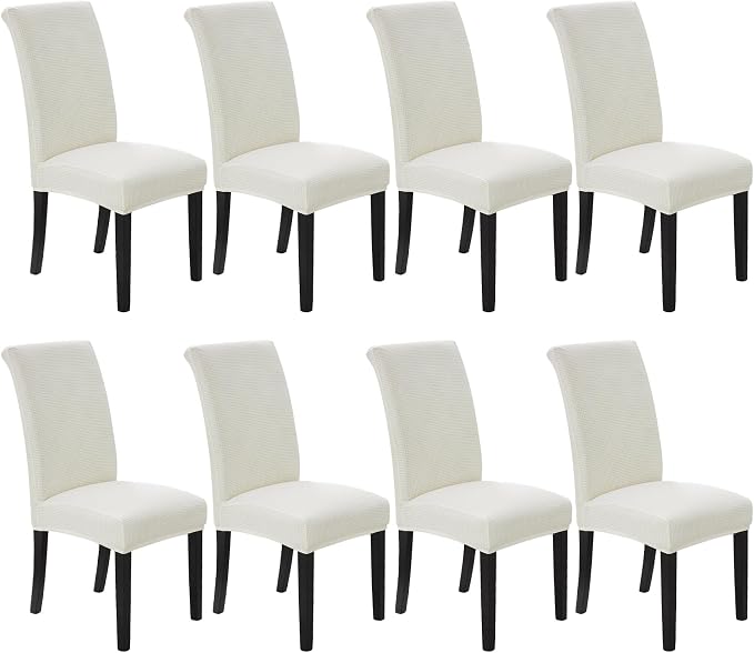 Stretch Chair Covers for Dining Room Set of 8, Removable Washable Dining Room Chair Covers, Dining Chair Slipcovers Seat Protectors, Great Decor for Home and Banquet (Ivory, 8 Pack)