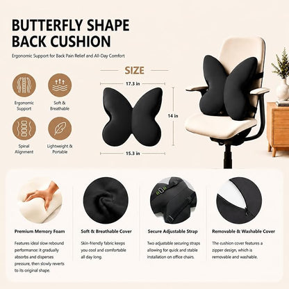 Memory Foam Lumbar Support Pillow,Back Support for Office Chair,Back Pillow for Chair,Ergonomic Lower Back Cushion for Desk Chair,Computer Chair,Gaming Chair and Car Seat,Washable Cover（Black）
