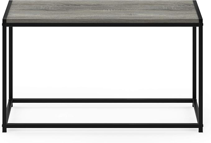 Furinno Camnus Coffee Table, Metal Frame Grey Coffee Table, Rectangular Wide Side Table, Easy Assembly, for Living Room, Bedroom, Home Office, Grey Oak
