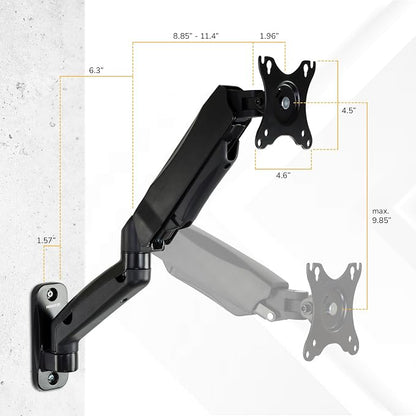 Mount-It! Monitor Wall Mount Arm, Full-Motion Gas Spring, Fits 13–32″ Screens up to 14.3 lbs, VESA 75x75 & 100x100, Tilt Swivel Rotate, Single-Stud Wall Mounted Computer Monitor Arm, RV Compatible