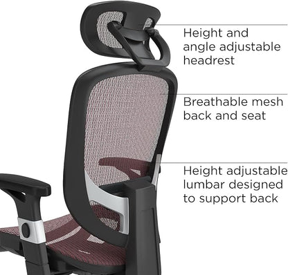STAPLES Hyken Ergonomic Task Chair, Mesh, Ergonomic, Lumbar Support, Swivel, Maroon