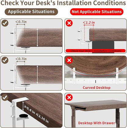 Under Desk Cable Management, Expandable 25.2"–38.6" Cable Management Under Desk No Drill, Heavy Duty Carbon Steel with Clamp, Hidden Cord Organizer for Desk, Home Office Standing Desk White
