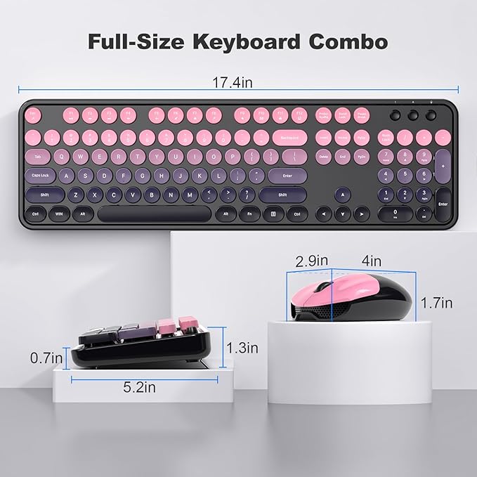 Dilter Wireless Keyboard and Mouse Combo, Retro Typewriter Keyboard with Round Keycaps, Full-Size Ergonomic, Ideal for Windows PC, Home, Office, College