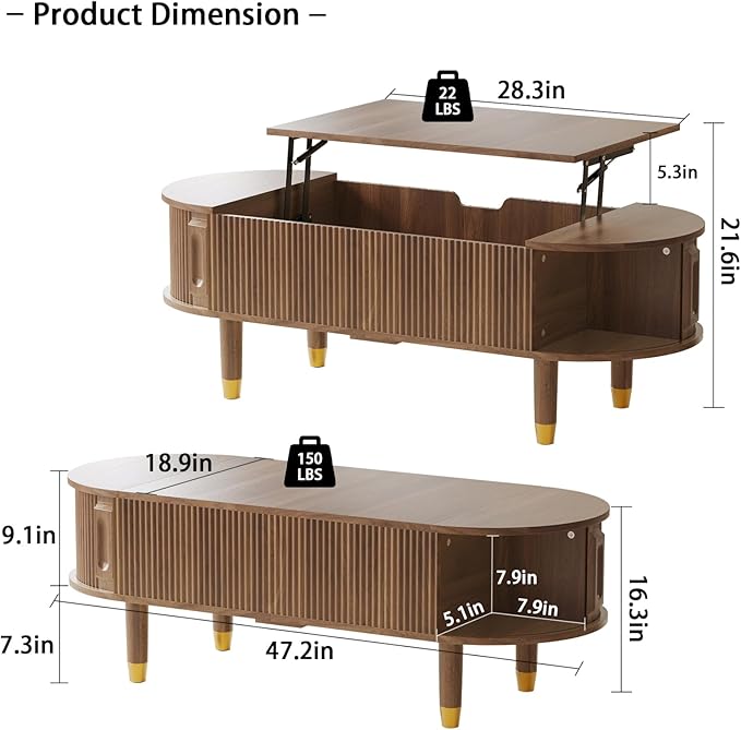 TV Stand and Coffee Table Set of 2, Lift Top Coffee Table with Storage, TV Console Table Living Room Table Sets for Living Room, Bedroom, Home Office, Walnut