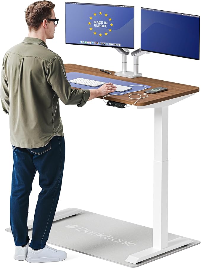 Desktronic HomeOne Standing Desk 48x24 — Ergonomic Sit Stand Home Office Desk, Made in Europe, Electric Dual Motor Height Adjustable, USB & USB-C Charging, Wobble-Free, Touchscreen, 3 Memory Presets