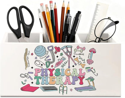 Physical Therapy Gifts Pen Holder for Desk, PT Gifts Wooden Box Sign Desk Decor for Office Home Decoration, Physical Therapist Gift Pencil Organizer, Therapy Office Decor