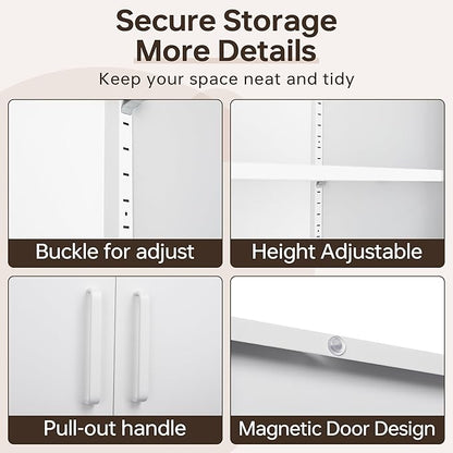 71"H Metal Storage Cabinet with Lock, White Garage Cabinets with 2 Doors and 5 Adjustable Shelves, Steel Locking Caninets Tall Tool Utility Caninet, Lockable File Cabnet for Home Office, Pantry