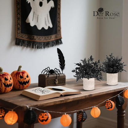 Der Rose 3 Pack Black Fake Plants Artificial Plants Plastic Eucalyptus for Bathroom Home Office Desk Farmhouse Room Table Black Christmas Decorations Gothic Decor Indoor