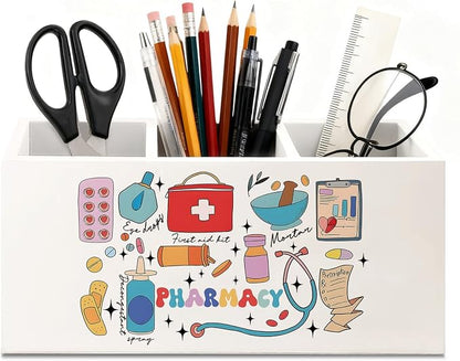 Pharmacy Nurse Gifts Pen Holder for Desk, Pharmacy Technician Gifts Wooden Box Sign Desk Decor for Office Home Decoration, Pharmacist Gift Pencil Organizer